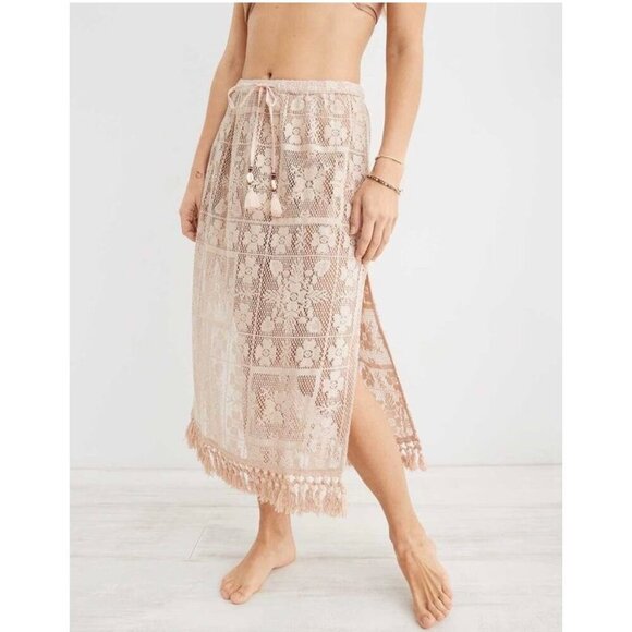 Aerie Other - Aerie Patchwork Cream Floral Lace Swim Coverup Skirt Woman's XS